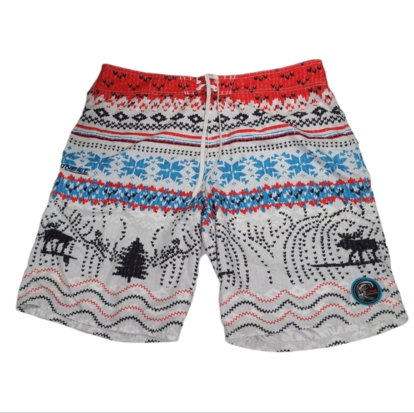 O’Neill Winter Sweater Print Red White & Blue Board Shorts Men's Size 38 EUC - Picture 1 of 13